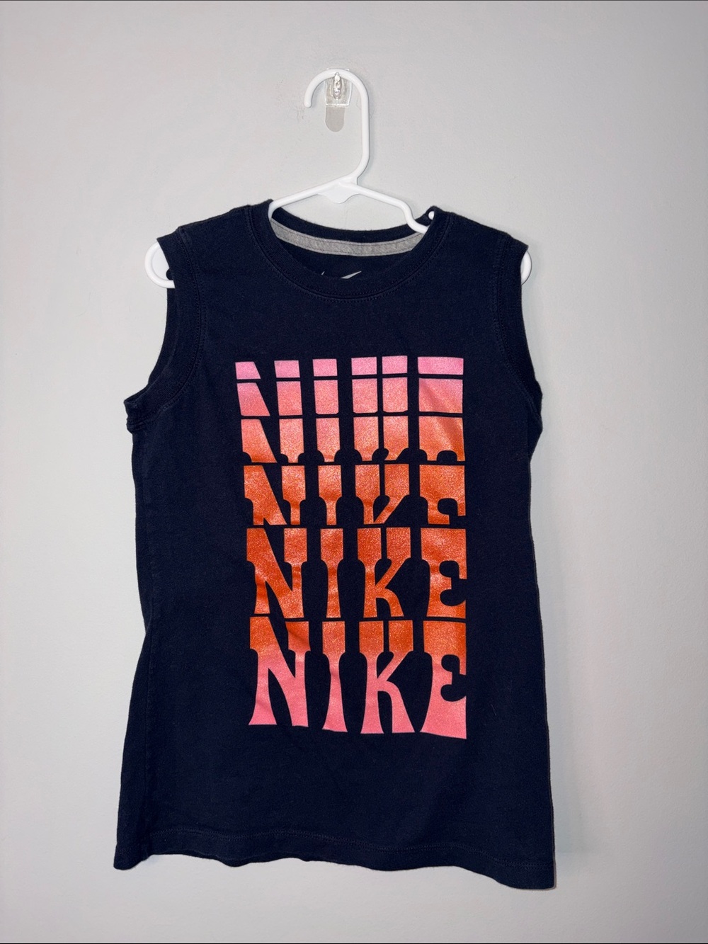 Nike Black Sleeveless Tank with Pink and Orange Stacked Logo Youth M